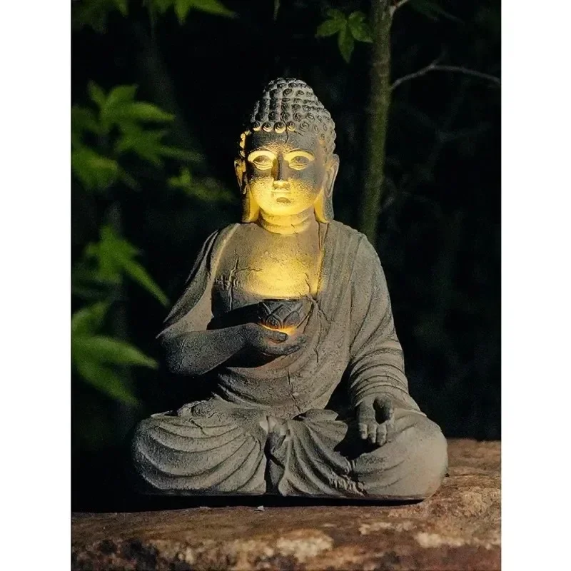 Outdoor Zen Lighting - Op zonne-energie werkende LED-lamp hars Boeddhabeeld