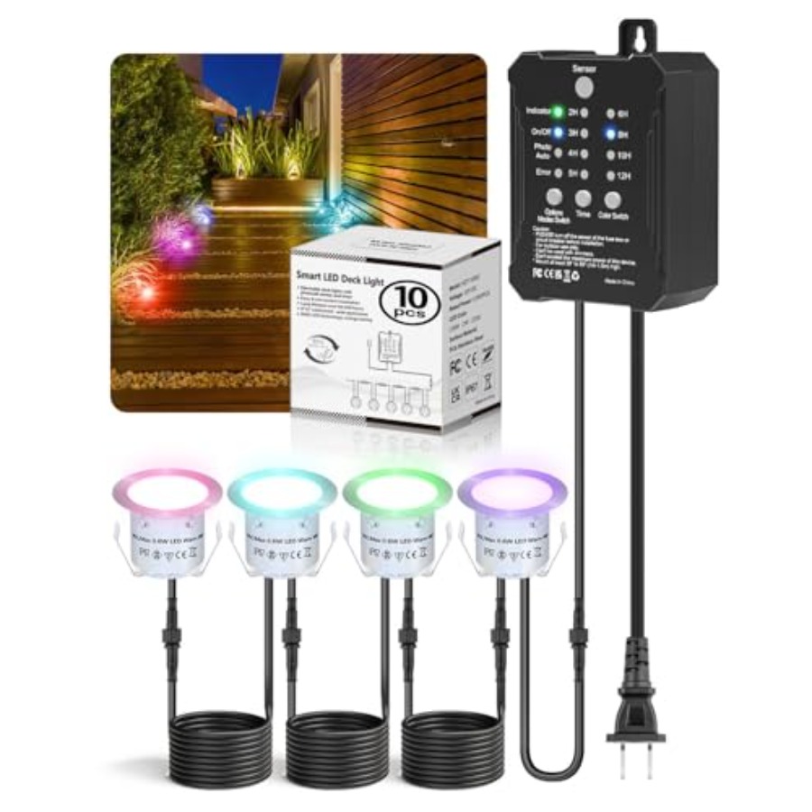 Outdoor Lighting Kits Low Voltage - RGB-dekverlichtingsset met laagspanningstransformator, timer en fotocelsensor,