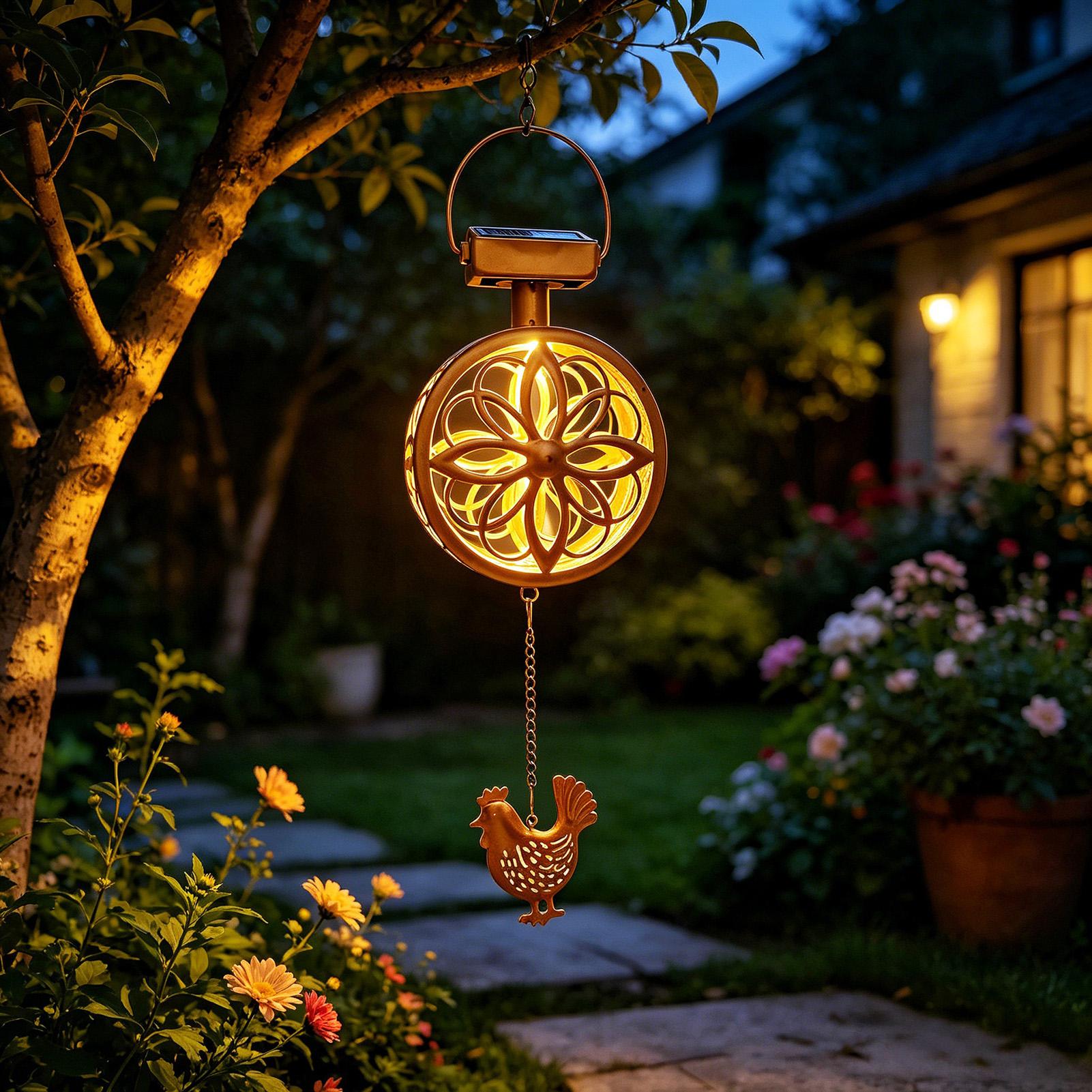 Outdoor Lighting Yellow - Zonne-buiten hangende hanglamp ijzeren windgong bloemlamp