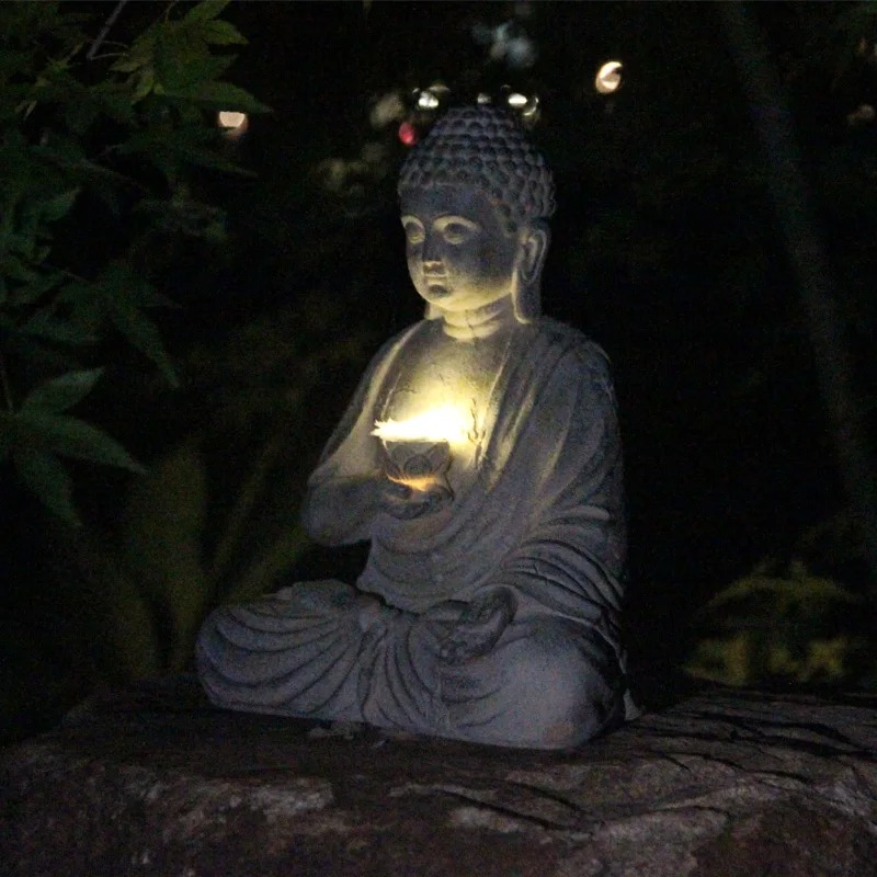 Outdoor Zen Lighting - Hars Boeddha Beeldje Sculptuur Op zonne-energie
