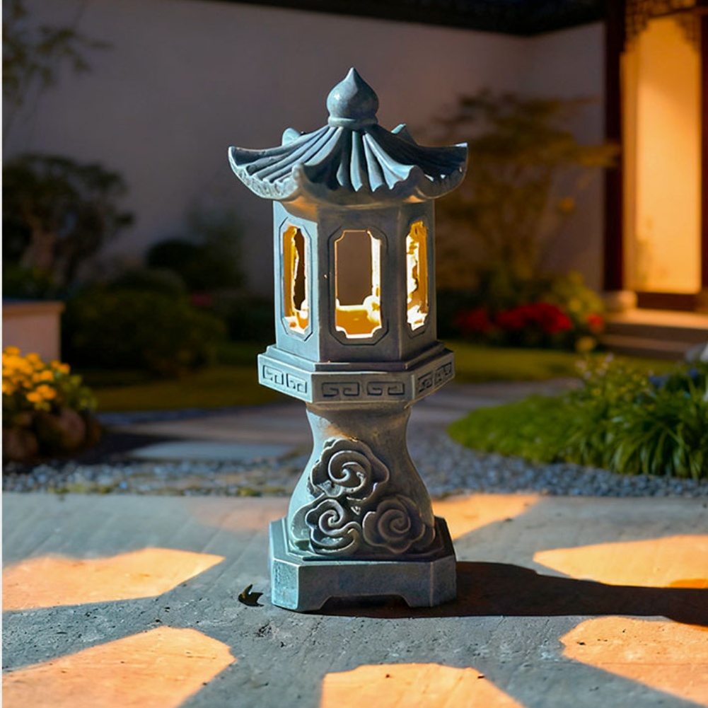 Outdoor Zen Lighting - Zen Solar Pagoda-lantaarn met harsmateriaal Buitentuinlamp