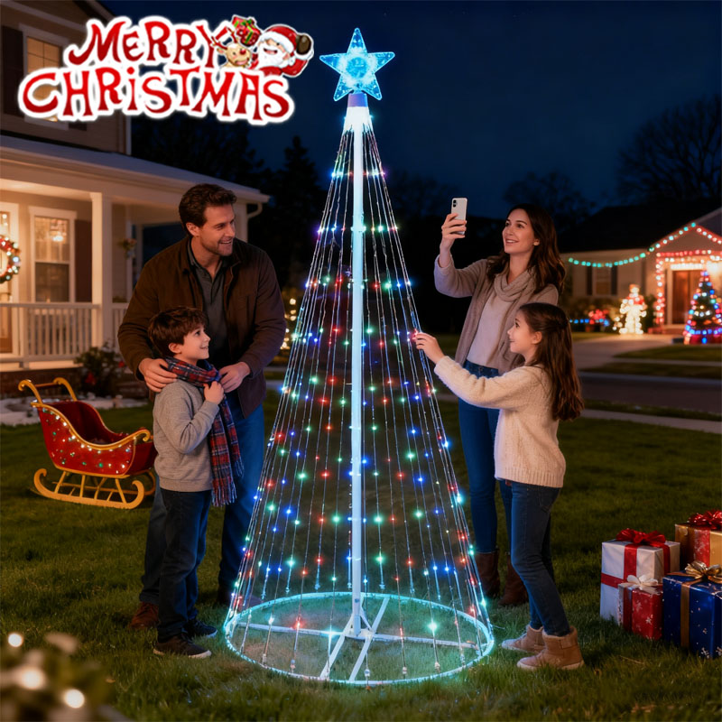 Outdoor Lighting Tree - LED-waterval lichtslingers op zonne-energie Kerstboomtopper Vijfpunts