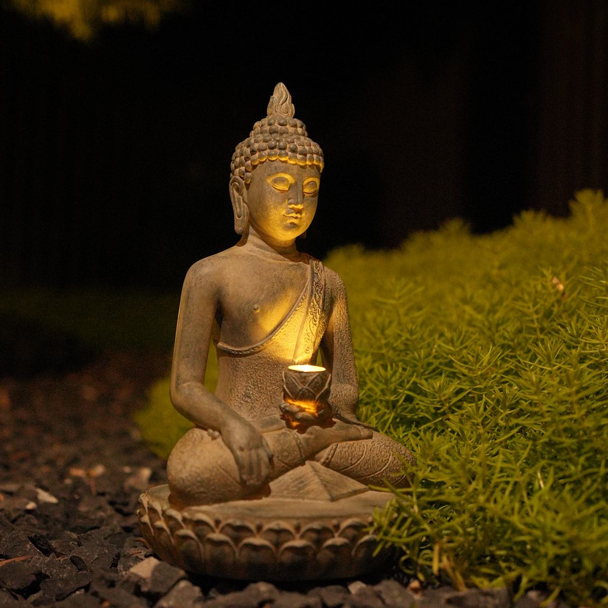 Outdoor Zen Lighting - Zen-geïnspireerd Boeddhabeeld op zonne-energie met verlichting