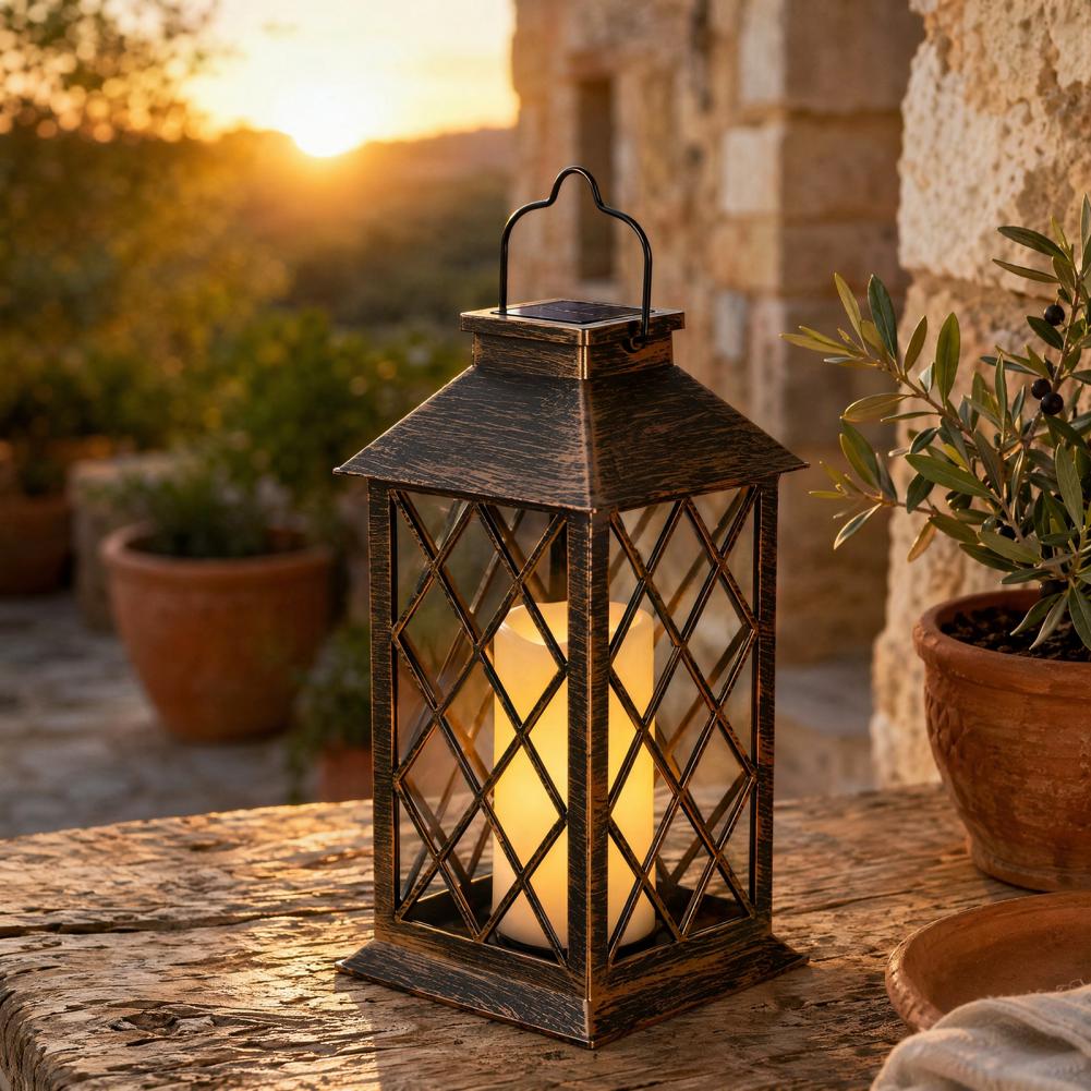 Outdoor Lighting Decoration - Retro zonnelantaarn, zonne-energie kaarsenlantaarn voor buiten,