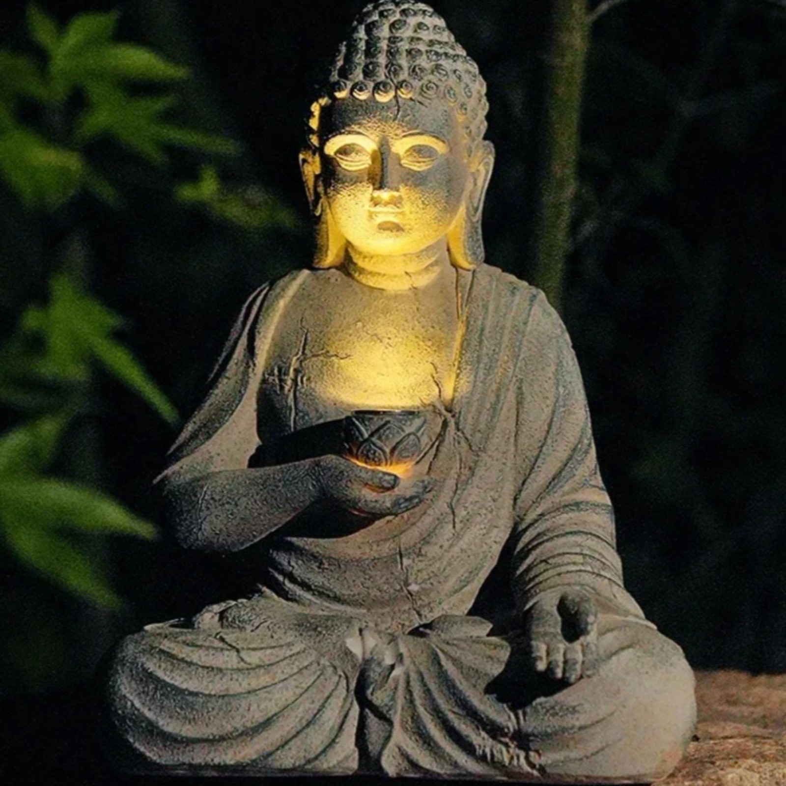 Outdoor Zen Lighting - Solar Garden Statue Boeddha Hars Buiten