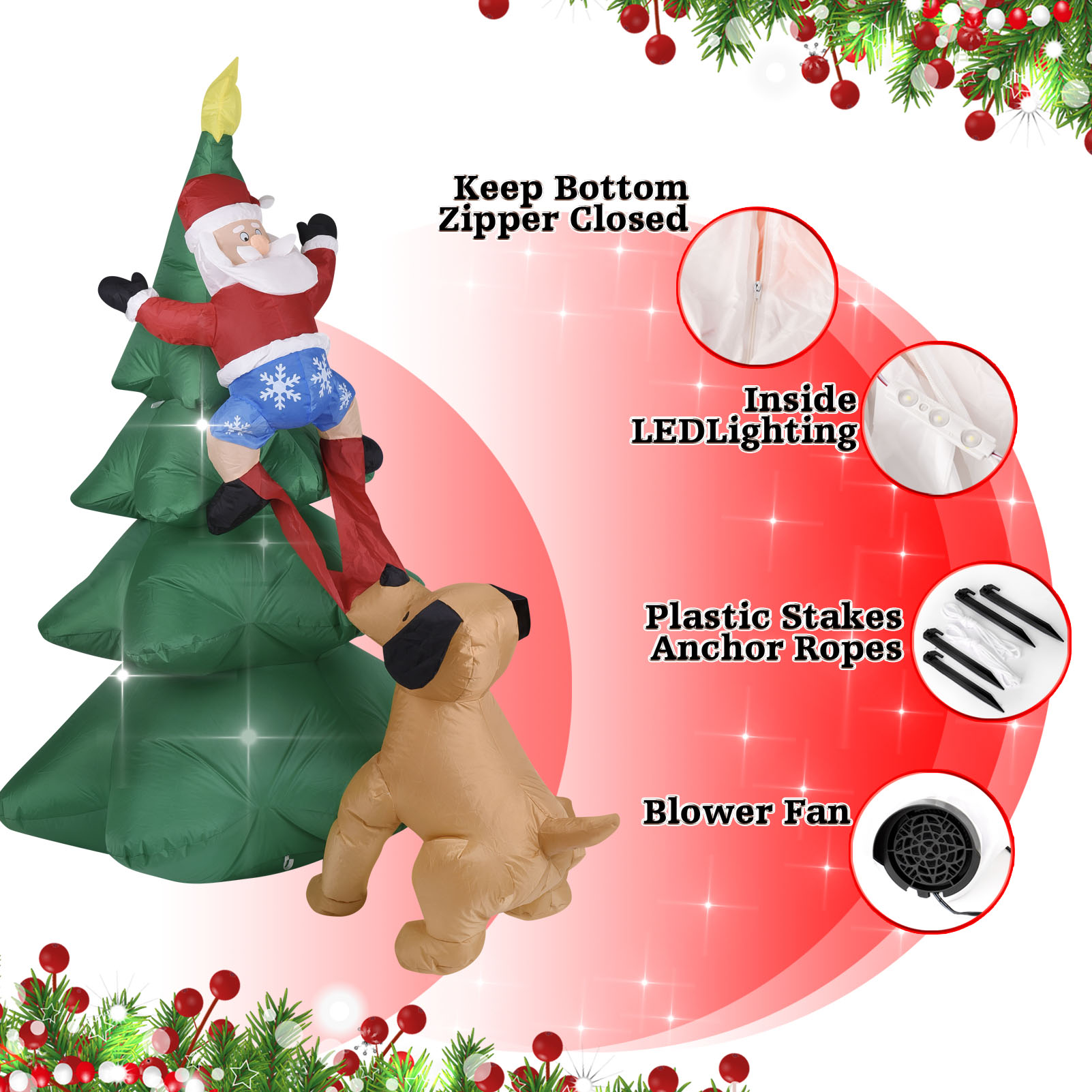 Kerst opblaasbare hond met ker - Outdoor Lighting Tree recensie en prijs