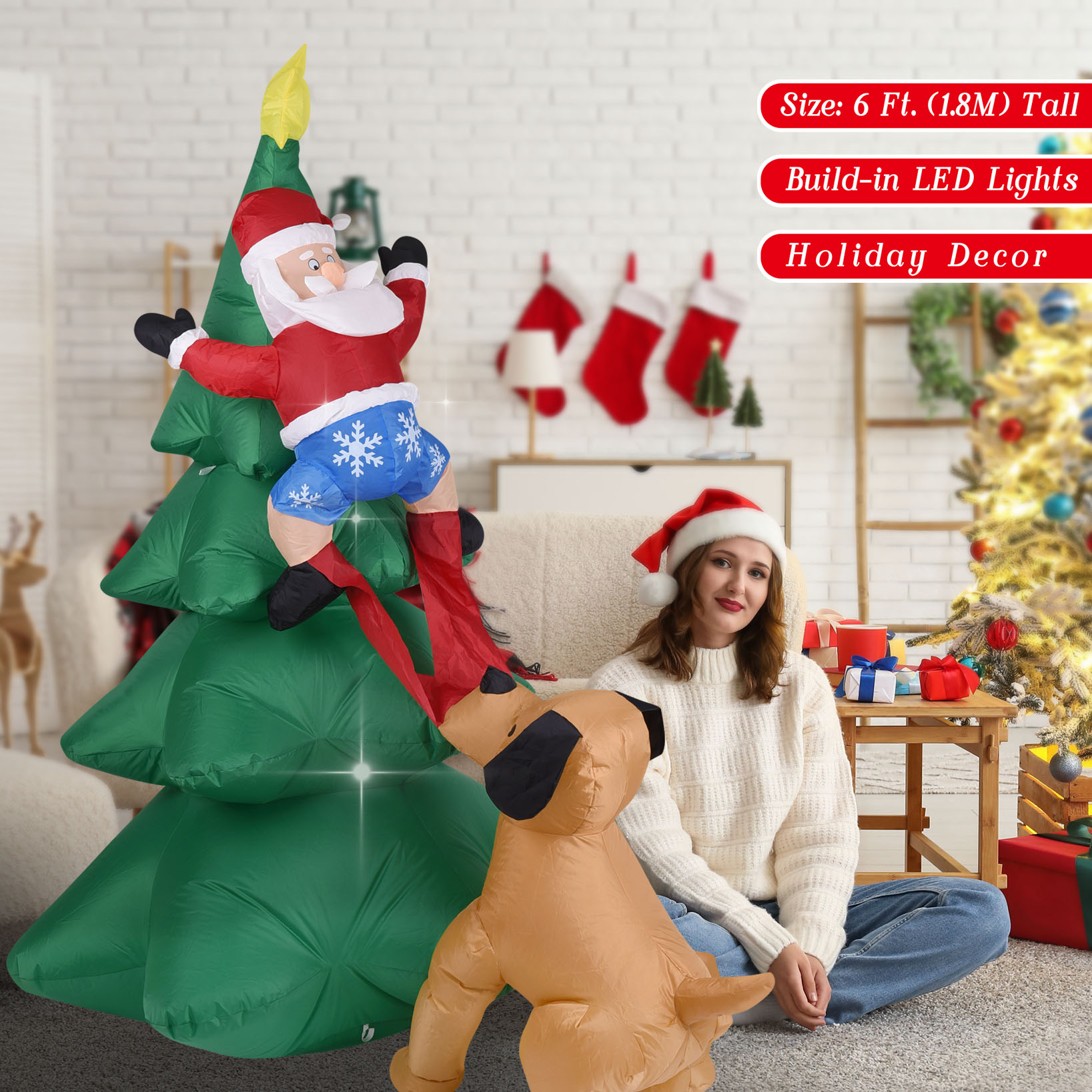 Kerst opblaasbare hond met ker - Outdoor Lighting Tree recensie en prijs